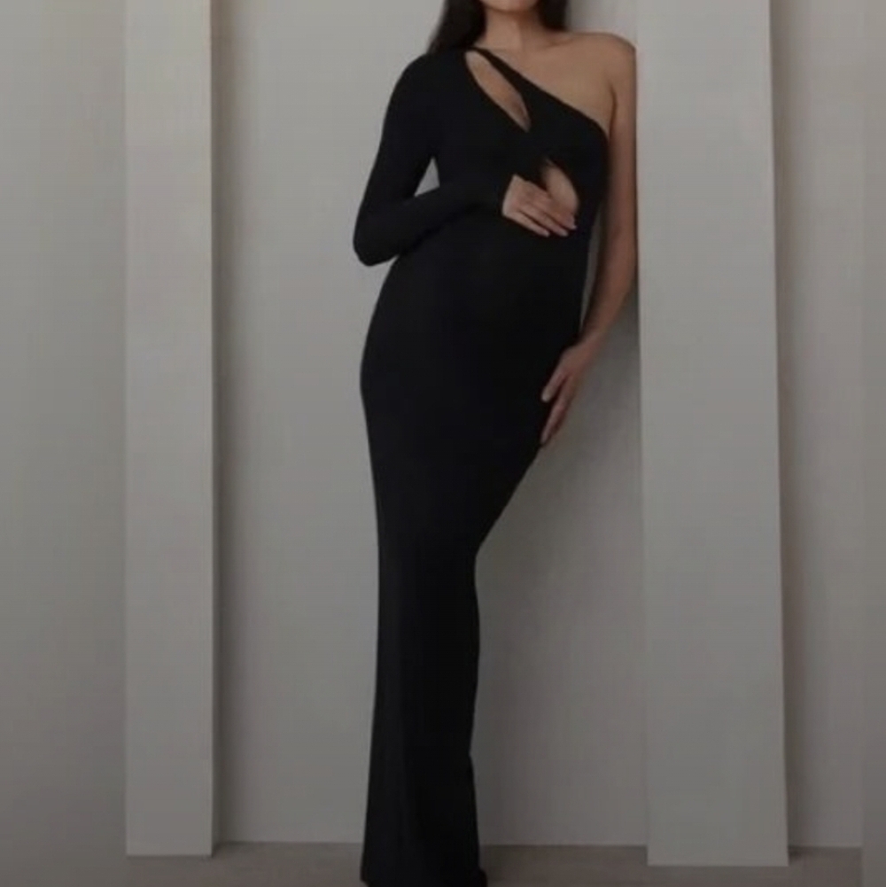 Bumpsuit Maternity One Shoulder Long Sleeve Cut Out Maxi Dress size large